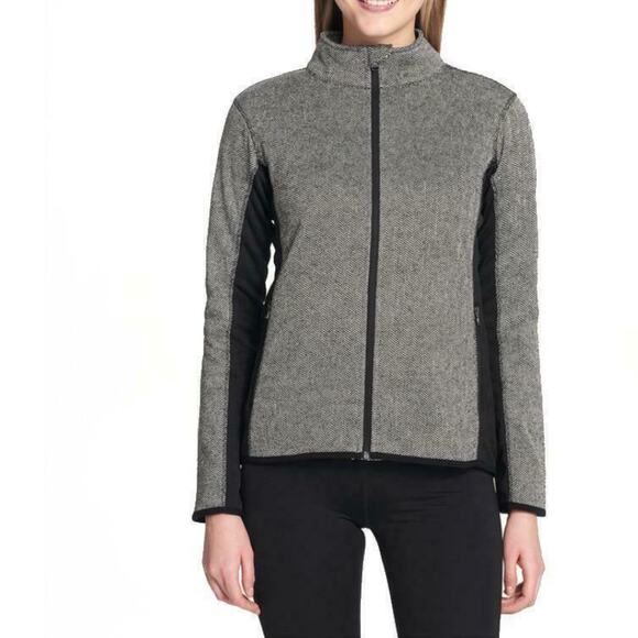 ANDREW MARC NY XL Herringbone Zip Jacket Blazer Contrast Stretch Side Panels - Picture 1 of 11
